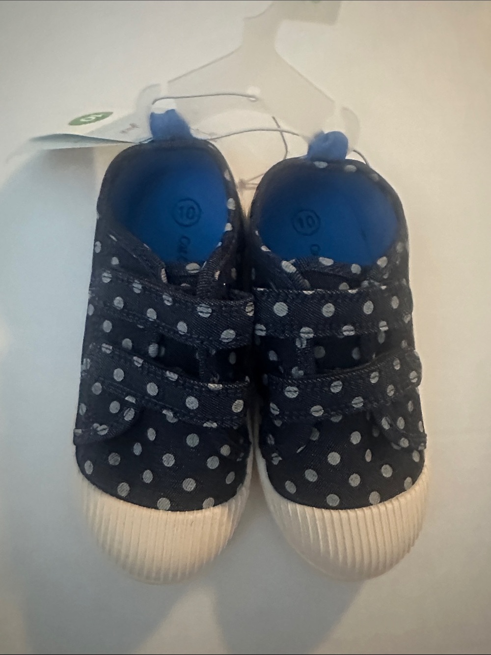 Cat & Jack Navy Polka Dot Canvas Sneakers for Kids size 10 Velcro